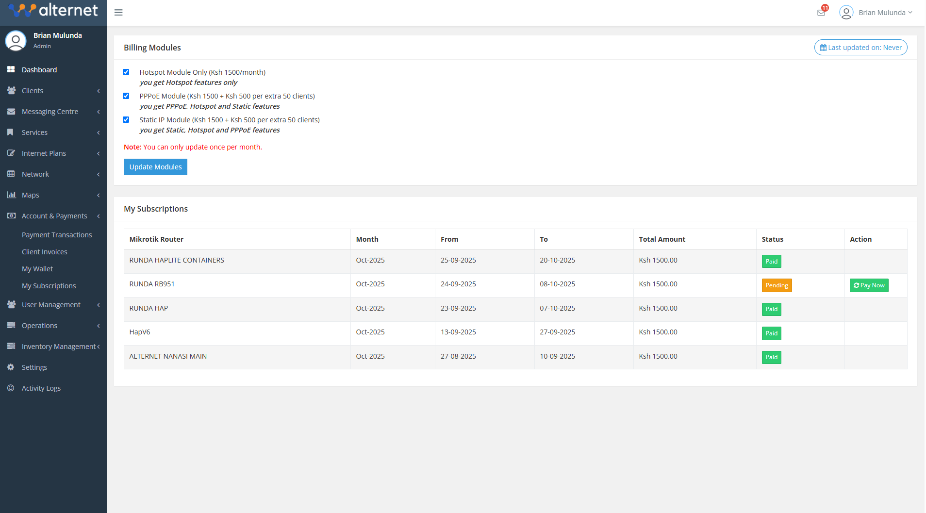 Subscription & Billing Modules