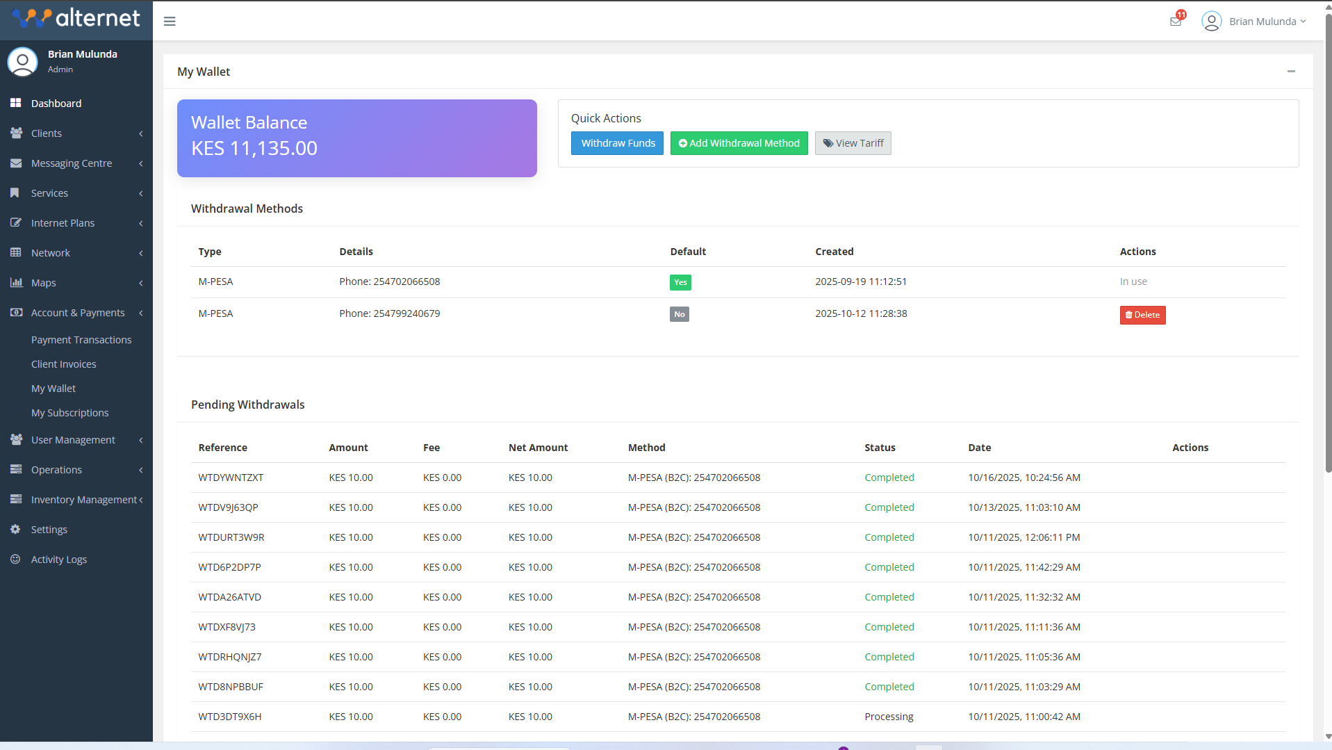 My Wallet & Withdrawals