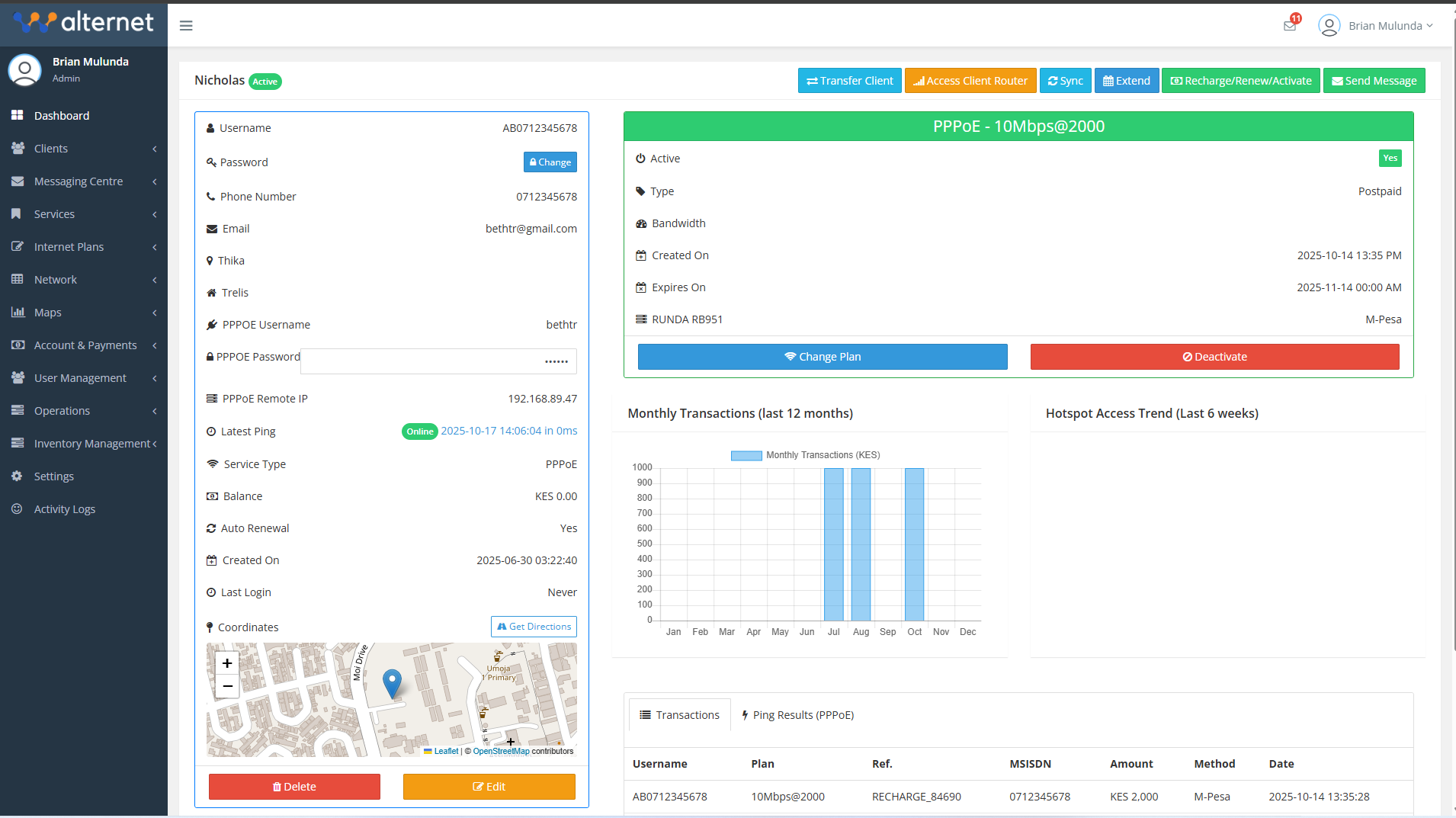 View & Manage Client